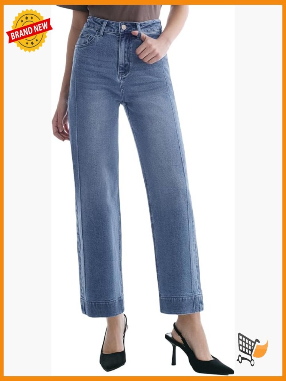 High Waist Straight Leg Cropped Jeans for Women Stretchy Zip Denim Pants